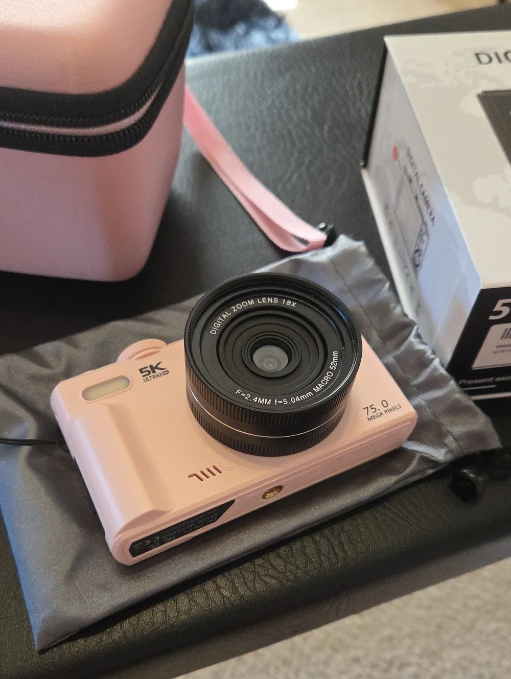 Compact Pink Digital Camera with 5K Ultra HD Capture w/Pink Carrying Case